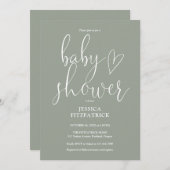 セージエレガントグリーン男女兼用ベビーシャワー 招待状 (正面/裏面)