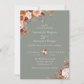 セージエレガントグリーン秋フローラ結婚式招待状 招待状 (正面)