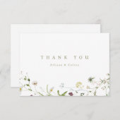 セージエレガントグリーン素朴ワイルドフラワー結婚ボホ サンキューカード (正面/裏面)