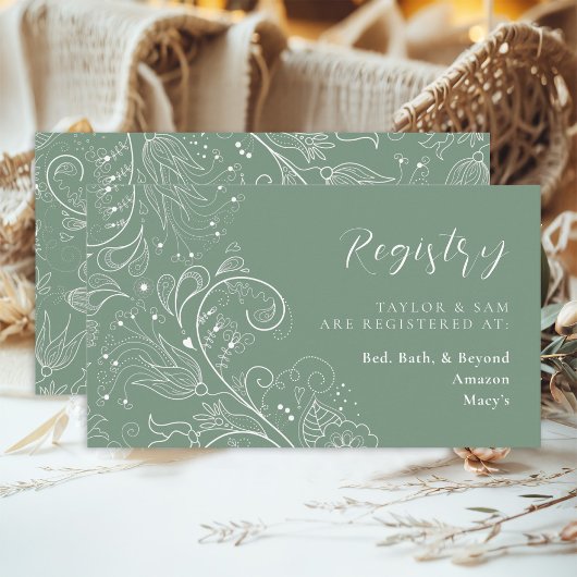 セージエレガントグリーン結婚フローラ登録簿 エンクロージャーカード