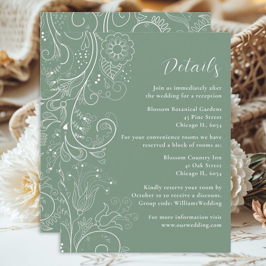 セージエレガントグリーン結婚フローラ詳細 エンクロージャーカード