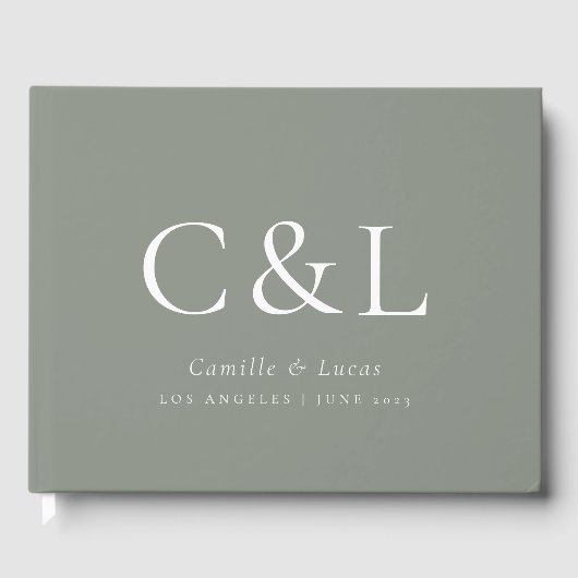 セージエレガントグリーン結婚ミニマリスト ゲストブック (正面)