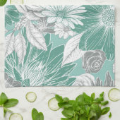 セージエレガントグリーン花柄 キッチンタオル (折り畳み)