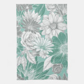 セージエレガントグリーン花柄 キッチンタオル (縦)