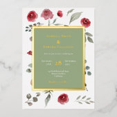 セージエレガントグリーン葉バラ金ゴールド 箔招待状 (正面)