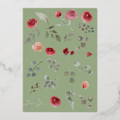 セージエレガントグリーン葉バラ金ゴールド 箔招待状 (裏面)