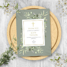 セージエレガントグリーン葬儀記念金ゴールドクロス サンキューカード