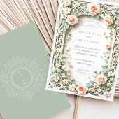 セージエレガントグリーン赤面バラ結婚式招待状 招待状