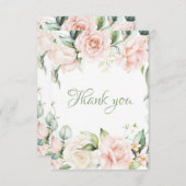 セージエレガントグリーン赤面ピンクフローラベビーシャワー サンキューカード (正面/裏面)