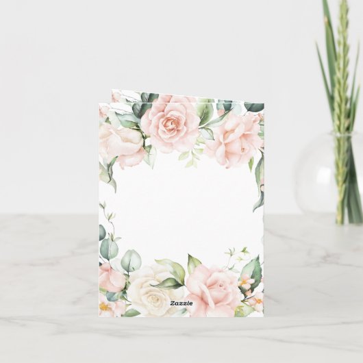 セージエレガントグリーン赤面ピンクフローラ結婚ズ サンキューカード (裏面)