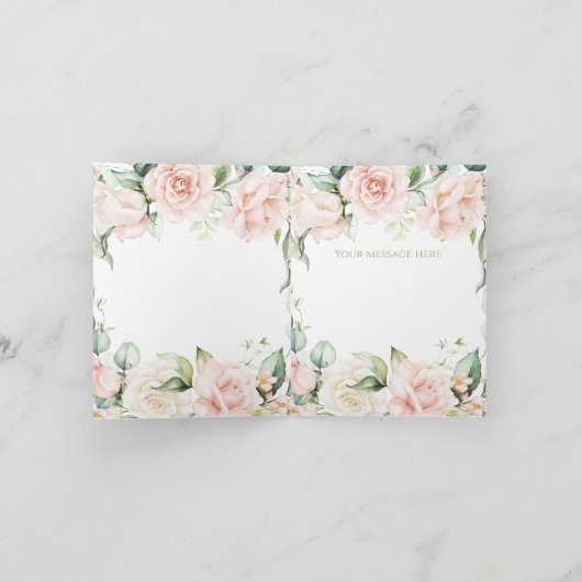 セージエレガントグリーン赤面ピンクフローラ結婚ズ サンキューカード (内部)