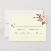 セージエレガントグリーン赤面ピンクフローラ結婚ズ 出欠カード (裏面)