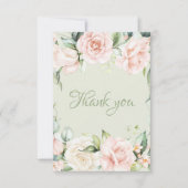 セージエレガントグリーン赤面フローラベビーシャワー サンキューカード (正面)