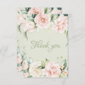 セージエレガントグリーン赤面フローラベビーシャワー サンキューカード (正面/裏面)