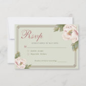 セージエレガントグリーン赤面牡丹フローラウェディングRSVP 出欠カード (正面)