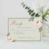 セージエレガントグリーン赤面牡丹フローラウェディングRSVP 出欠カード (スタンド正面)