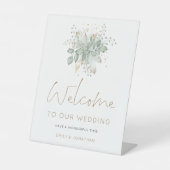 セージエレガントグリーン金ゴールドの葉が結婚の 台座サイン (正面)