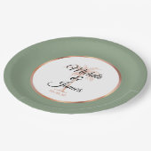 セージエレガントグリーン金ゴールドパームツリートロピカル結婚ズ ペーパープレート (アングル)