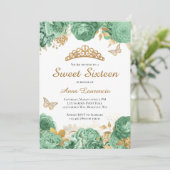 セージエレガントグリーン金ゴールドフローラスウィート16 16 招待状 (スタンド正面)