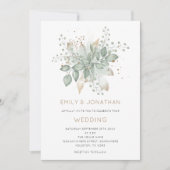 セージエレガントグリーン金ゴールドリーフ結婚式招待状 招待状 (正面)