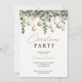 セージエレガントグリーン金ゴールド水色クリスマスパーティー 招待状 (正面)