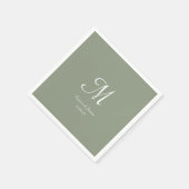 セージエレガントグリーン&ホワイトモノグラムウェディングパーティー スタンダードカクテルナプキン (角)