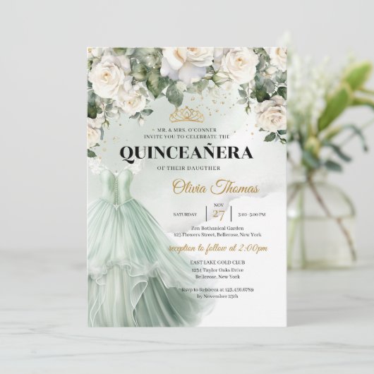 セージエレガントドレフォーマルスホワイトローズグリーン 招待状 (スタンド正面)