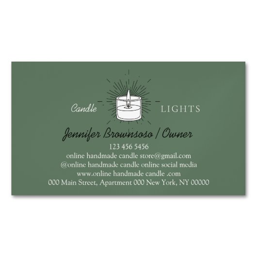 セージエレガントハンドメイド大豆ワックスろうそく マグネット名刺 (正面)