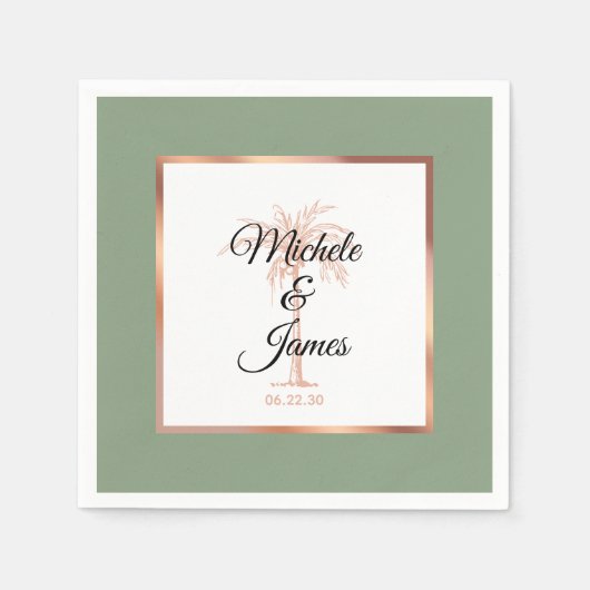 セージエレガントバラ金ゴールドパームツリートロピカル結婚ズ スタンダードカクテルナプキン (正面)