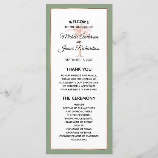 セージエレガントバラ金ゴールド銅パーム結婚ツリー プログラム (正面)