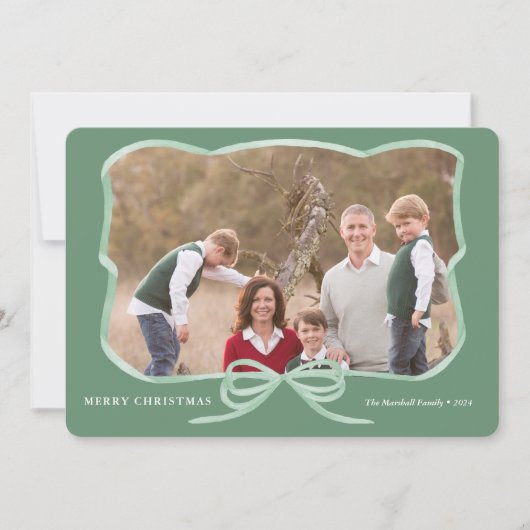 セージエレガントボウ写真フレームメリークリスマス シーズンカード (正面)