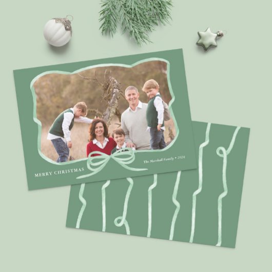 セージエレガントボウ写真フレームメリークリスマス シーズンカード