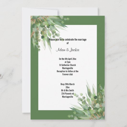 セージエレガントユーカリ結婚式招待状 招待状 (正面)