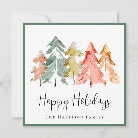 セージエレガント松の木の水の色フォトクリスマス シーズンカード (正面)