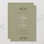 セージエレガント色のオリーブ結婚の枝 招待状 (正面/裏面)