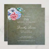 セージエレガント金ゴールドウォーター色フローラ誕生日 招待状 (正面/裏面)