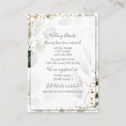 セージエレガント金ゴールド水色ユーカリ緑 エンクロージャーカード (正面)