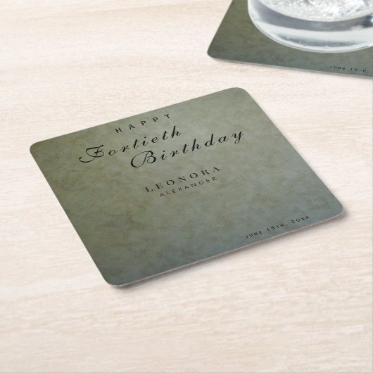 セージエレガント金ゴールドANY誕生日パーティー スクエアペーパーコースター (アングル)