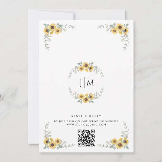 セージエレガント黄色の花ひまわり結婚の 招待状 (裏面)