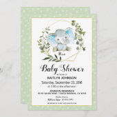 セージエレファント·ベビモダンーシャワー 招待状 (正面/裏面)