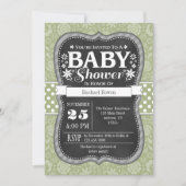 セージオリーブグリーンチョークボードフローラベビーシャワー 招待状 (正面)