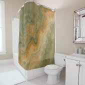 セージオリーブグリーンマスタードイエロープリント シャワーカーテン (インサイチュ)