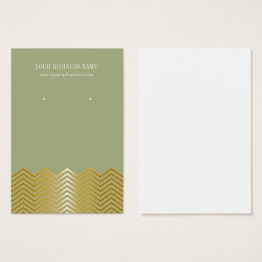 セージオリーブグリーン金ゴールドシェブロンカスタムイヤリングカード (正面&裏面)