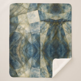 セージオリーブグリーン金ゴールド幾何学抽象芸術ナチュラル シェルパブランケット