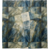 セージオリーブグリーン金ゴールド幾何学抽象芸術ナチュラル シャワーカーテン (正面)