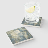 セージオリーブグリーン金ゴールド幾何学抽象芸術ナチュラル ストーンコースター (横)