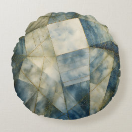 セージオリーブグリーン金ゴールド幾何学抽象芸術ナチュラル ラウンドクッション