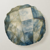 セージオリーブグリーン金ゴールド幾何学抽象芸術ナチュラル ラウンドクッション (裏面)