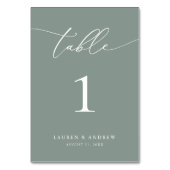 セージオリーブ緑ミニマル結婚リスト |イベントカスタム テーブルナンバー (裏面)