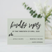 セージカジュアルグリーン結婚手書き 出欠カード (スタンド正面)